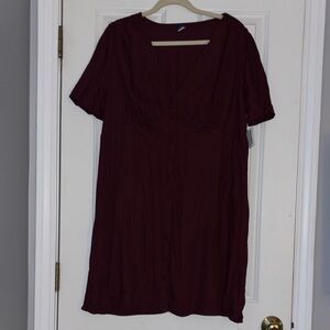Old Navy Deep Maroon V-Neck Dress
